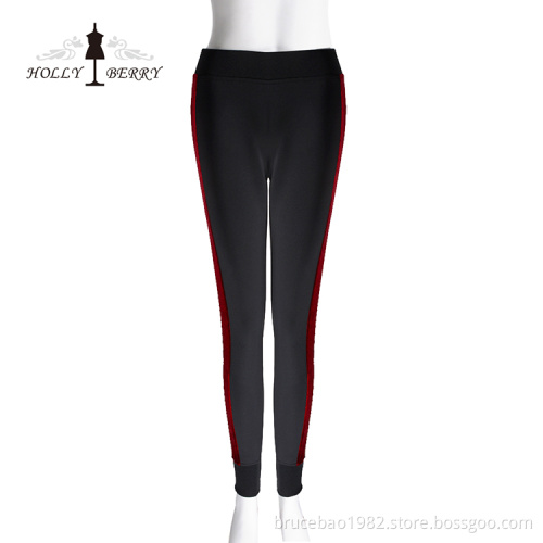 Stylish Elastic Waist Black Red Women's Joggers Yoga Leggings